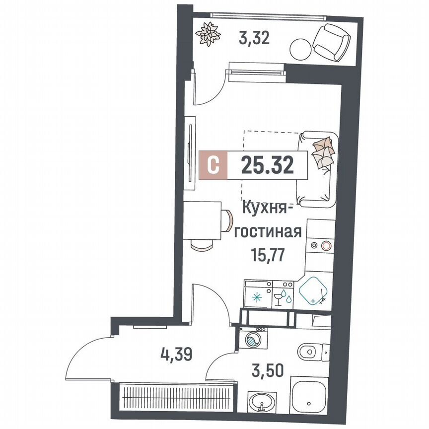 Квартира-студия, 25,3 м², 14/18 эт.