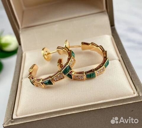 Серьги с бриллиантами и малахитом Bvlgari