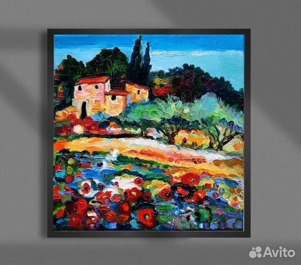 Картина маслом Прованс летом холст 20 см на 20см