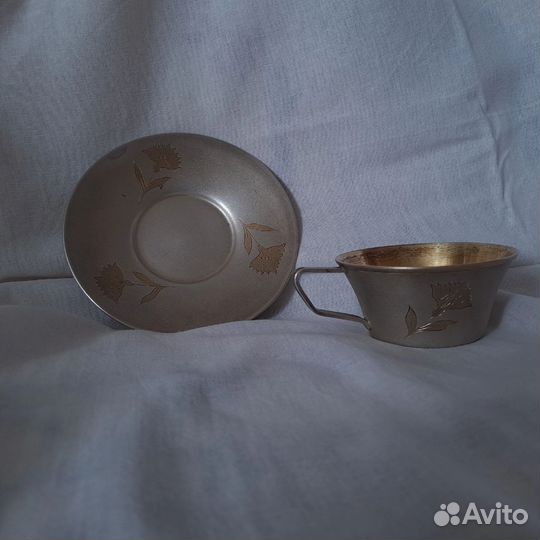 Чашка с блюдцем. СССР. Серебро с позолотом