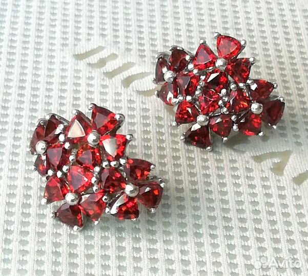 Серьги серебро гранат С405