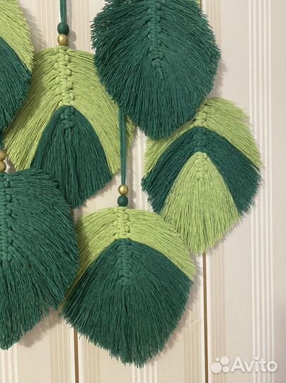 Панно макраме листья зеленые