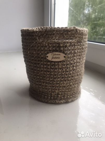 Вязанные корзинки, кашпо, шкатулки