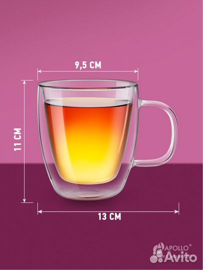 Кружка с ручкой с двойным стеклом, 350мл