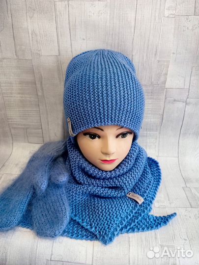Шапка+варежки+бактус-шарф