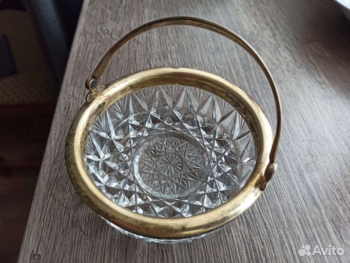 Конфетница вазочка сахарница хрусталь серебро СССР