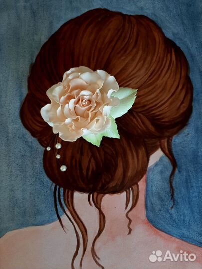 Заколка для волос Пудровая роза с жемчужинками