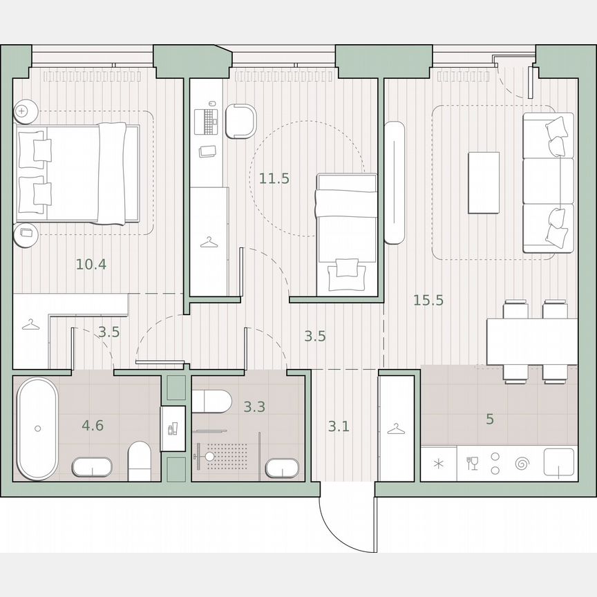 2-к. квартира, 60,4 м², 6/27 эт.