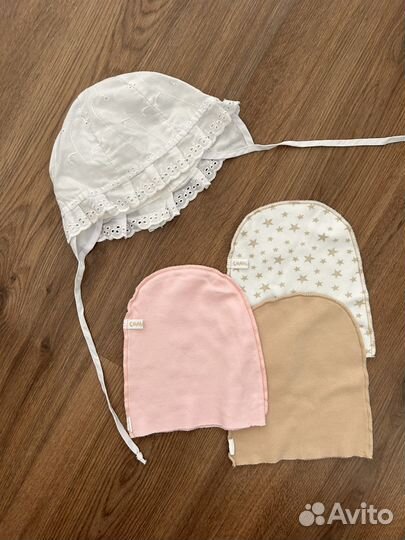 Шапочки повязочки слюнявчики для девочки до 6 мес
