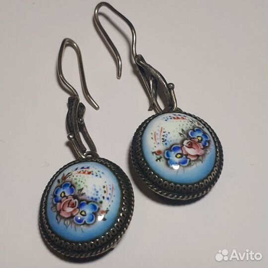 Серьги финифть, СССР. Колье чешское стекло