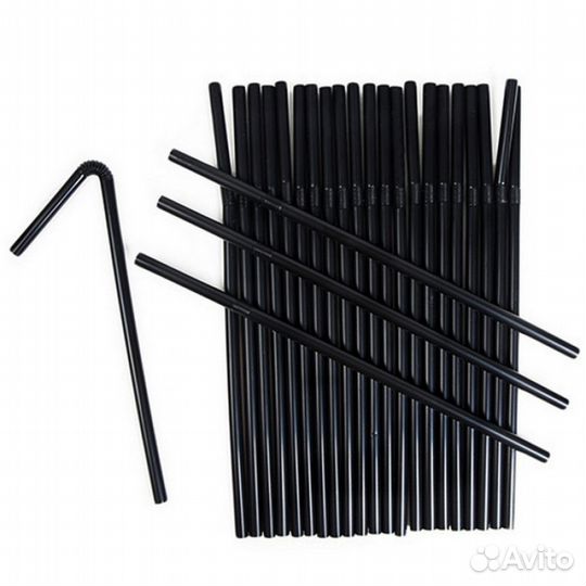 Трубочки черные с гофрой D 0,5 см L 21 см 250 шт