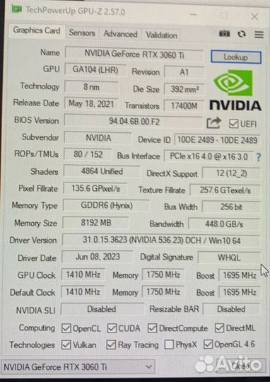 Видеокарта rtx 3060ti palit dual OC