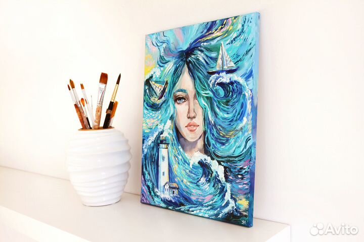 Картина маслом на холсте девушка море