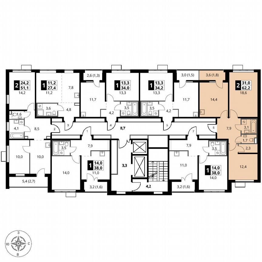 2-к. квартира, 62,2 м², 14/24 эт.