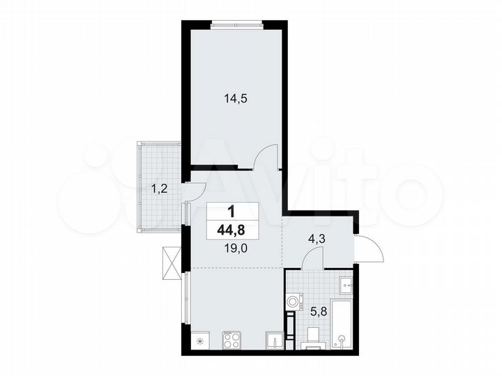 1-к. квартира, 44,8 м², 11/12 эт.