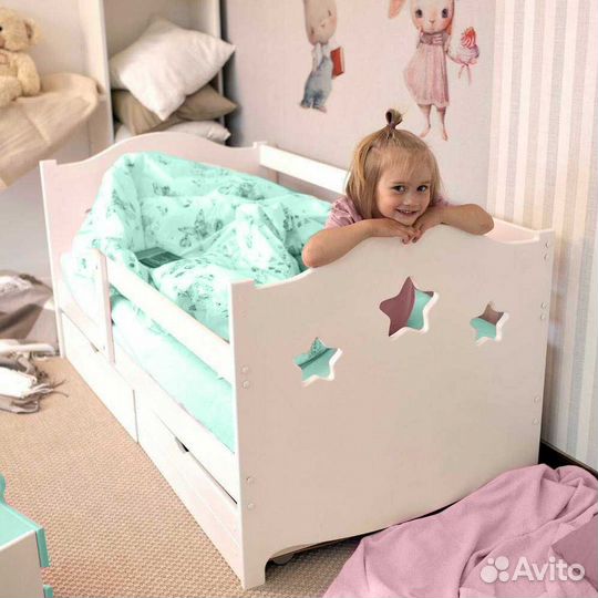 Кроватка из натурального дерева сингл детская с бо