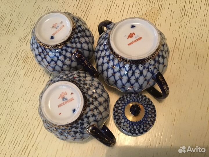 Сахарница молочник лфз кобальтовая сетка