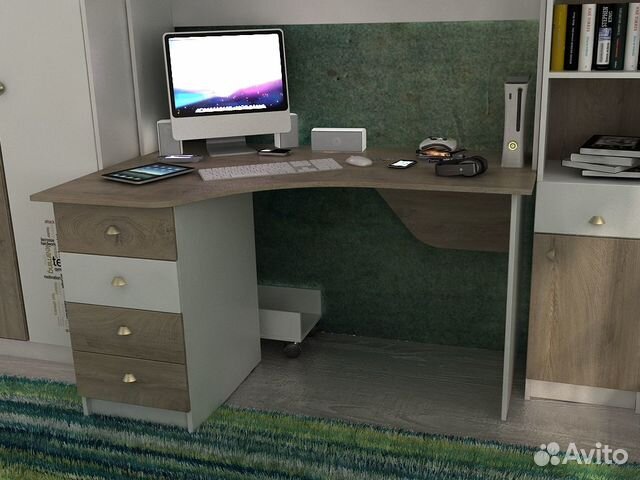 Стол письменный угловой с четырьмя ящиками 125*80