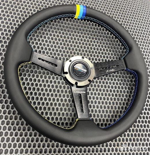 Спортивный Руль greddy черный синяя голубая желтая