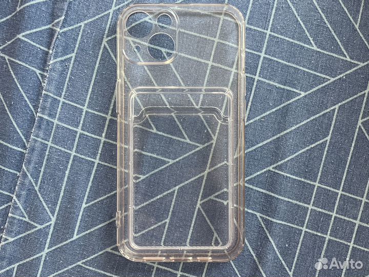 Чехол на iPhone 13 прозрачный с карманом для карт