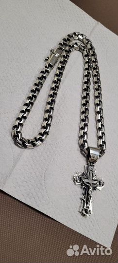Серебряная цепь Бисмарк с крестом 125 грамм