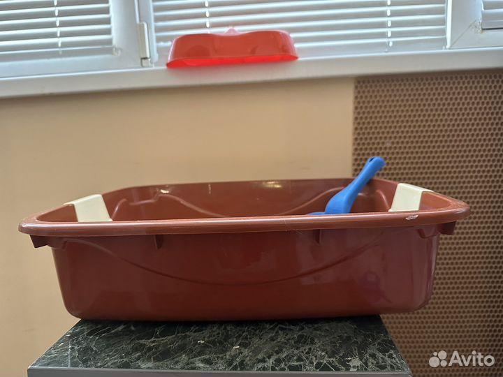 Лоток для кошек с высокими бортами, лопатка, миска