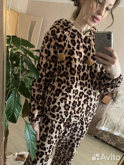 Домашний костюм леопардовый теплый 42