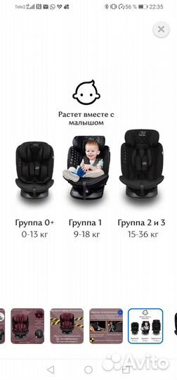 Детское автокресло от 0 до 36 кг поворотное