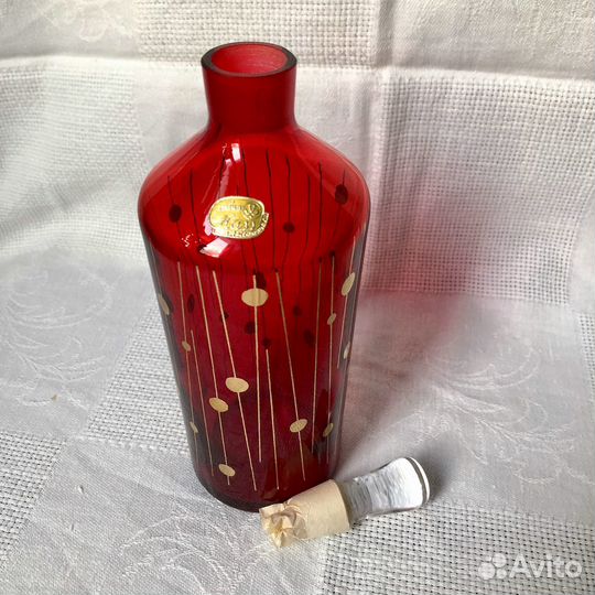 Набор из штофа и 6 стопок (рубин, Богемия, новый)