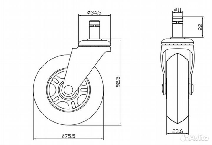 Колеса (ролики) brabix для кресла резиновые