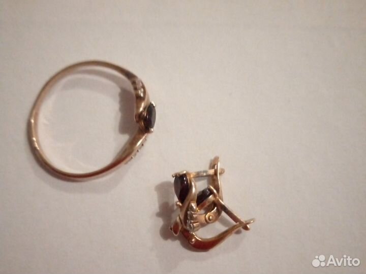 Набор кольцо+серьги, серебро 925 с позолотой