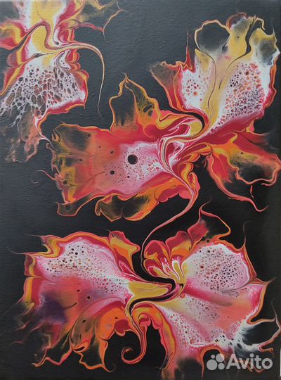 Картина акрил абстракция на черном фоне 30х40