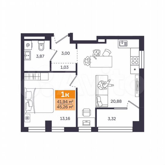 1-к. квартира, 45,3 м², 11/17 эт.