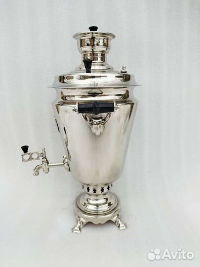 Самовар в никеле, рюмка, на дровах