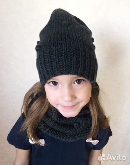 Шапка с горошками и снуд. 100 мериносовая шерсть