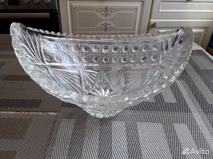 Хрустальный салатник СССР овал Советский хрусталь