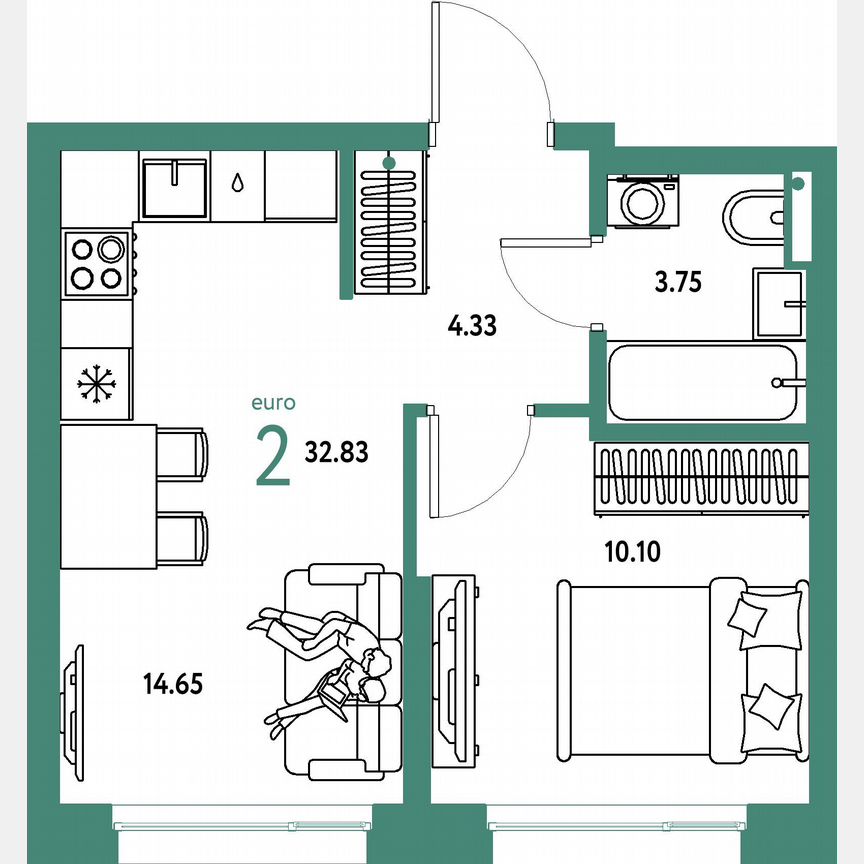 1-к. квартира, 32,8 м², 11/23 эт.