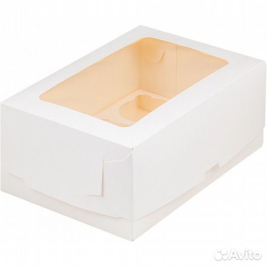 Коробка под 6 капкейков, с прямоуг. окном, белая