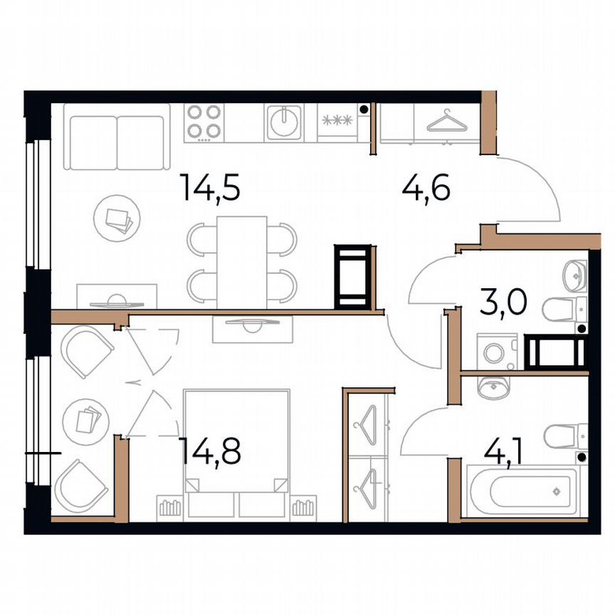 1-к. квартира, 42,4 м², 13/17 эт.