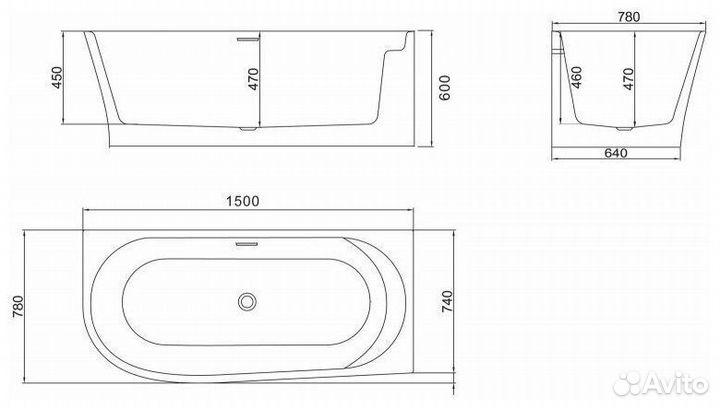 Акриловая ванна Belbagno BB410-1500-780-R