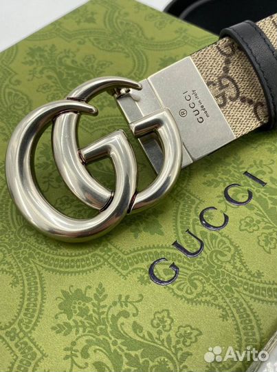 Мужской кожаный ремень Gucci двухсторонний новый