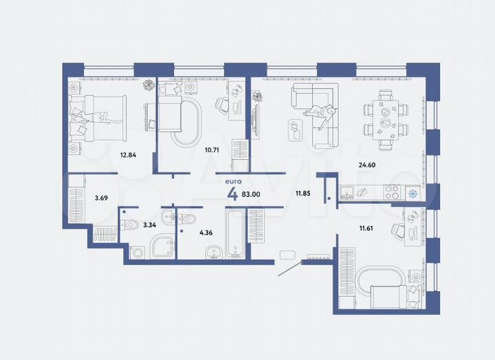4-к. квартира, 83 м², 2/11 эт.