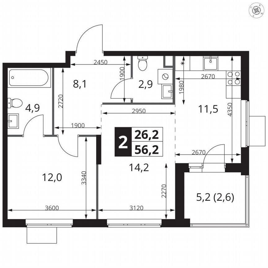 1-к. квартира, 56,2 м², 22/23 эт.