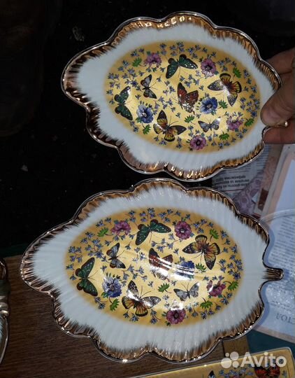 Тарелка сухарница ажурная роза позолота и другие