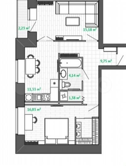 2-к. квартира, 56 м², 3/5 эт.