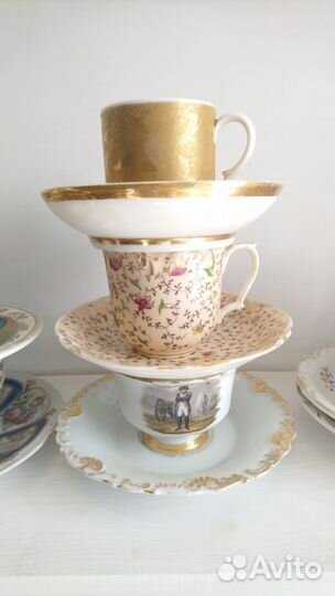 Старинные чайные пары фарфор 19 век Попов Франция