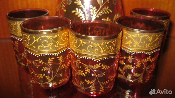 Редкость Графин из красного хрусталя и 5 стопок