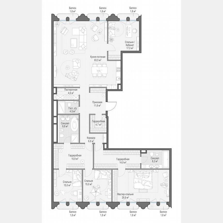 4-к. квартира, 225,4 м², 10/13 эт.