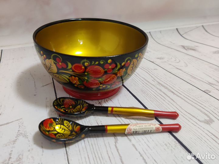 Хохломская роспись пиала и 2 ложки