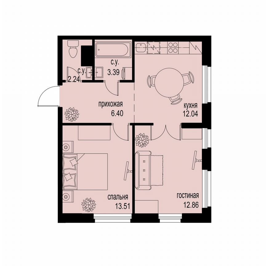 2-к. квартира, 50,4 м², 3/12 эт.